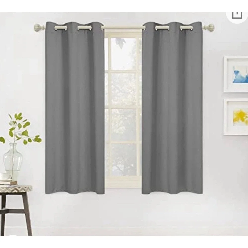 Elegant Grey Blackout Curtains - Thermal Insulated Rod Pocket Drapes, 42x63